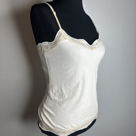 Vintage 90s Y2k Rave Lace Cream Cami Camisole Tank Top Sz Small Fairycore Flaws - Picture 5 of 10